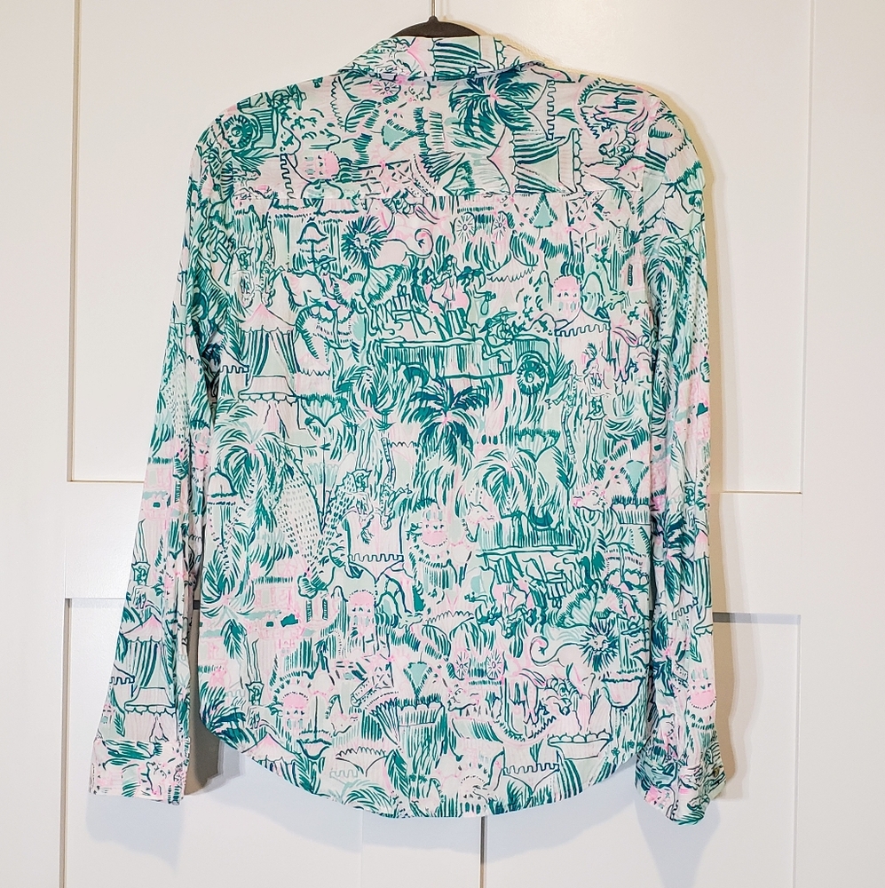 Lily Pulitzer Seaview Button Up Bright Agate Green Colorful Camelflage M… - Picture 10 of 14